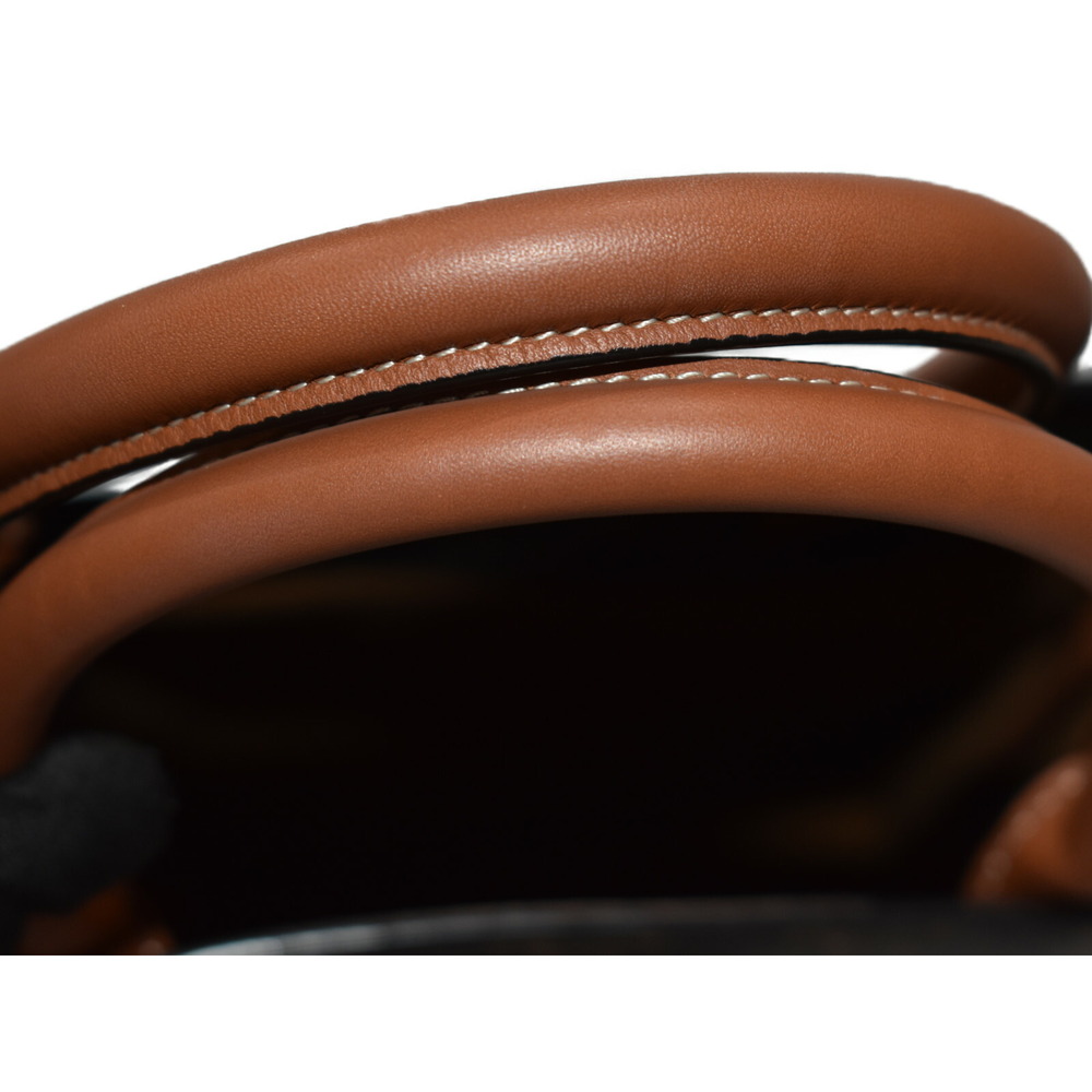 Celine Vertical Black Calfskin Brown Triomphe Cabas Bag Tan Shoulder Dark - Picture 5 of 7